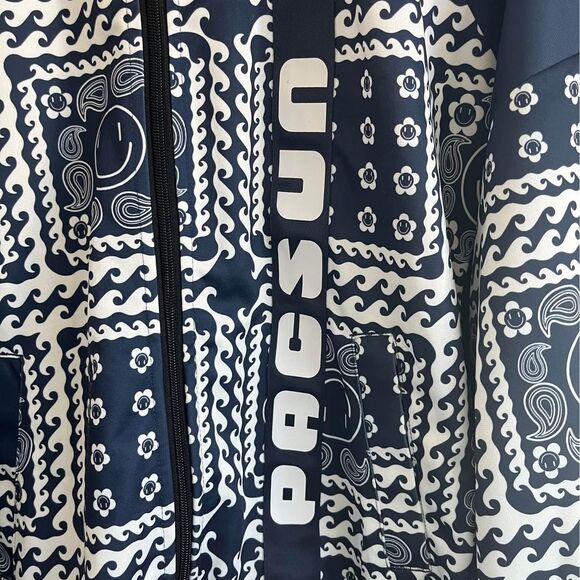 Pacsun x Oli Carrillo Smiley Face Bandana Print Blue White Full-Zip Size S - Picture 2 of 9
